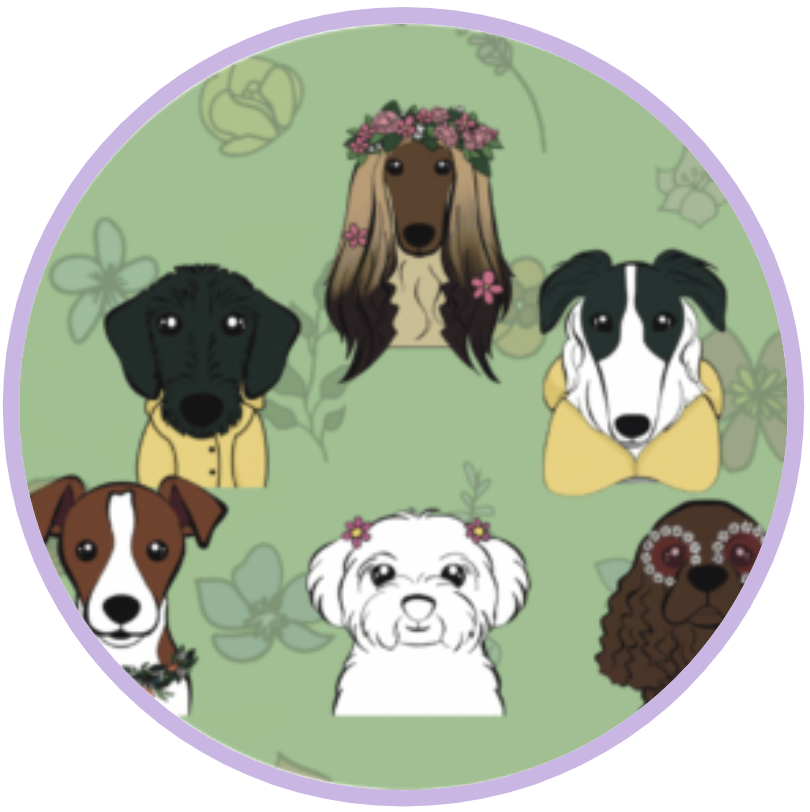 Illustrations of six different dogs